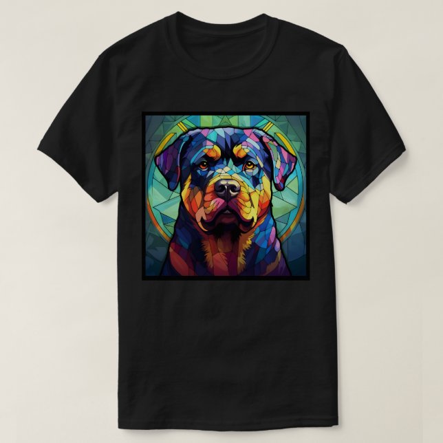 Camiseta Oscura básica de vidrio manchado Rottweil (Diseño del anverso)