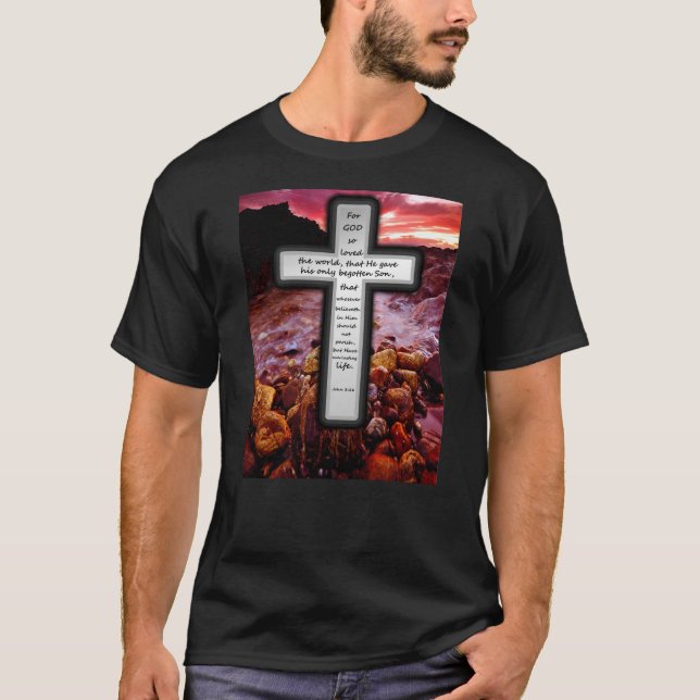 Camiseta oscura básica del 3:16 de Juan (Anverso)