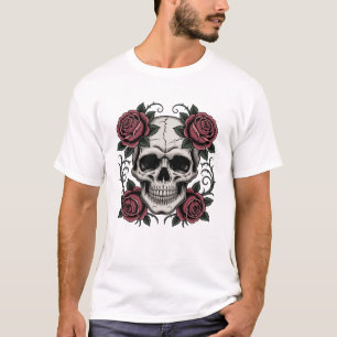 Camiseta oscura básica para hombre con cráneo góti