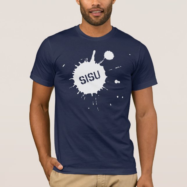 Camiseta oscura con salpicaduras de Sisu (Anverso)