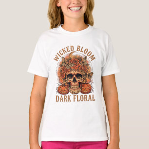 Camiseta oscura de cráneo floral gótico Wicked Blo