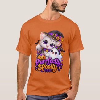 Camiseta oscura de gato de Halloween perfectamente