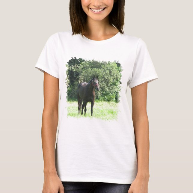 Camiseta oscura de las señoras del caballo de (Anverso)