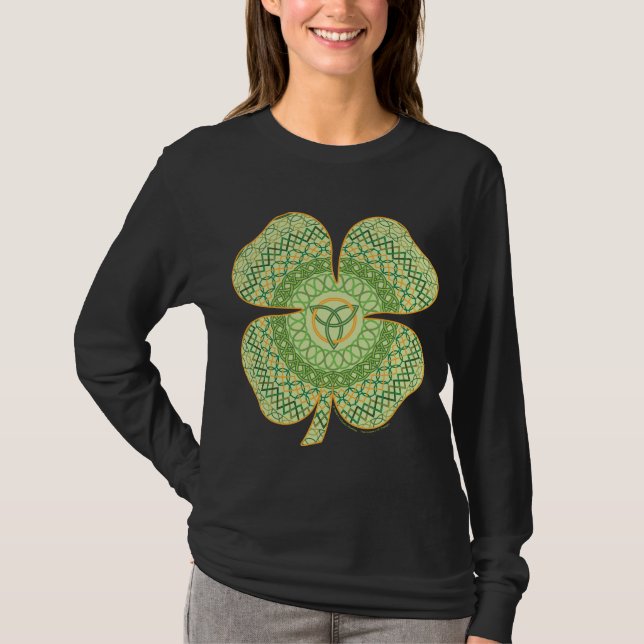 Camiseta oscura de mujer Celtic Shamrock (Anverso)
