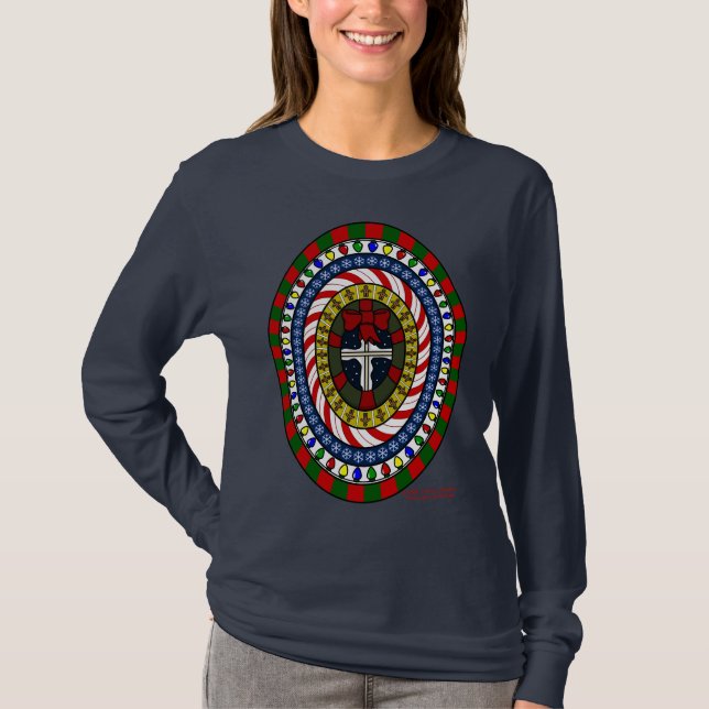 Camiseta oscura de mujer con temática navideña jug (Anverso)