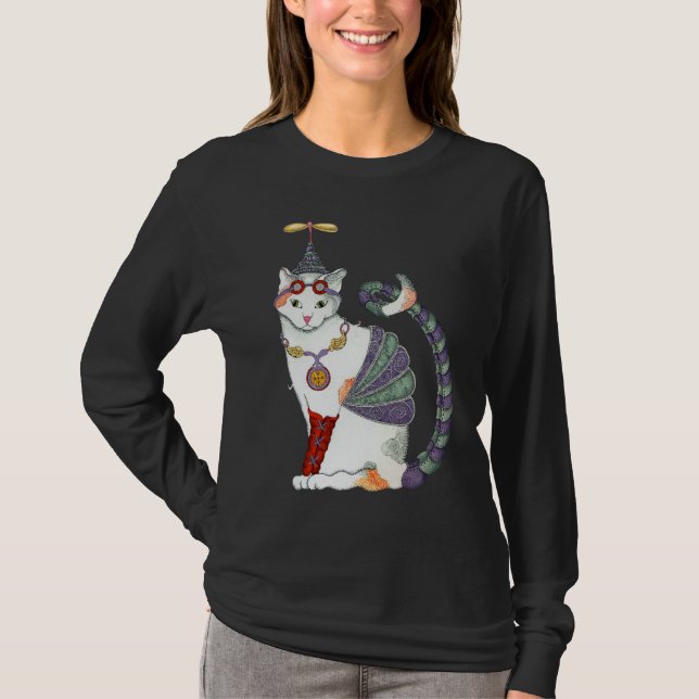 Camiseta oscura del gato de Steampunk Gretel (Anverso)