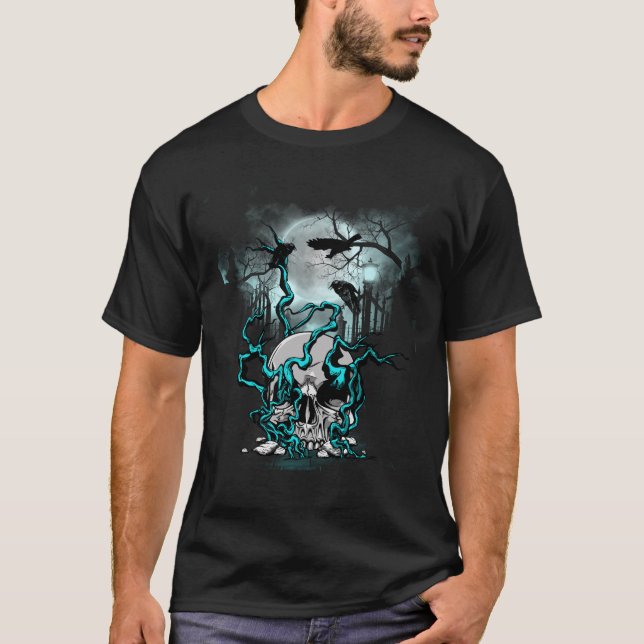 Camiseta oscura para hombre Skull Tree, Moon Night (Anverso)