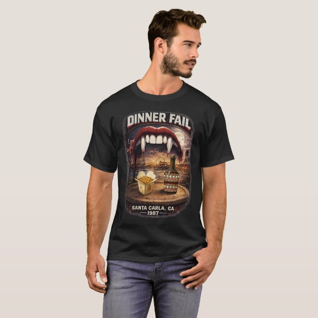 Camiseta oscura para hombres Dinner Fail (Anverso completo)