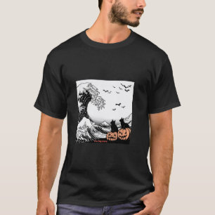 Camiseta Oscuro Hokusai Wave Halloween Gatos de arte Camise