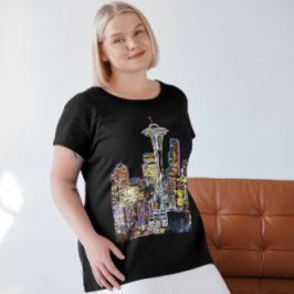 Camiseta Oscuro sea la noche - Luminoso Skyline Seattle