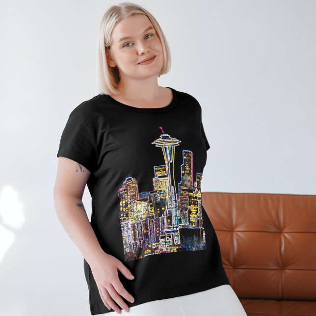Camiseta Oscuro sea la noche - Luminoso Skyline Seattle (Subido por el creador)