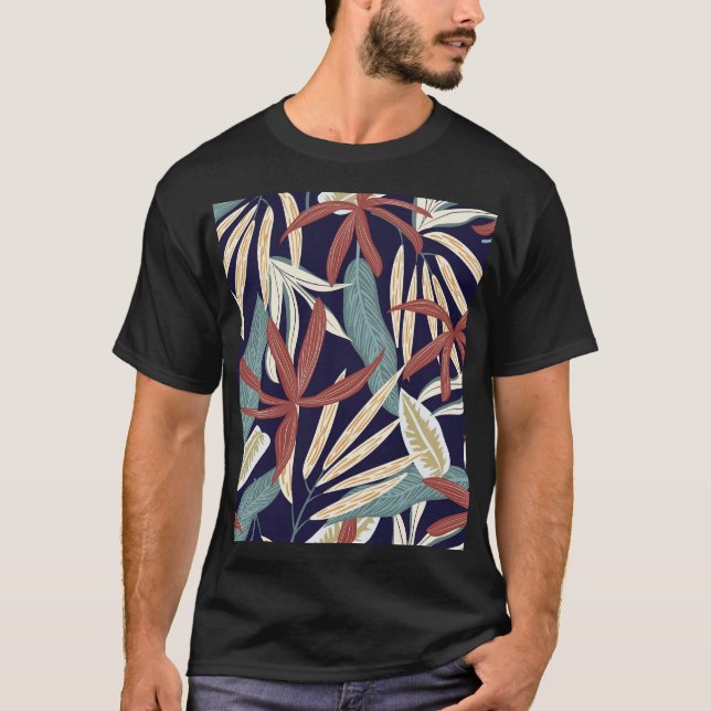 Camiseta Oscuro tropical: Impresión creativa de planta (Anverso)