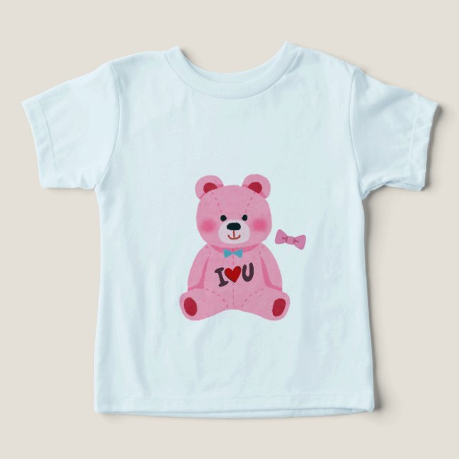 Camiseta Osito de Peluche Rosa Te Amo Bebé  (Diseño delantero )