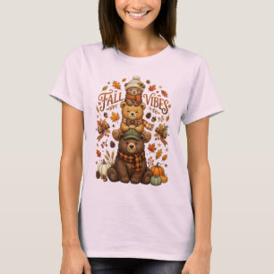 Camiseta Ositos Lindos de Otoño Apilados Vibra Cottagecore