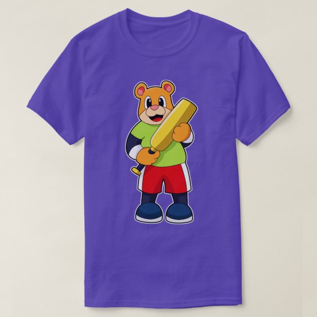 Camiseta Oso al críquet con bate de críquet (Diseño del anverso)