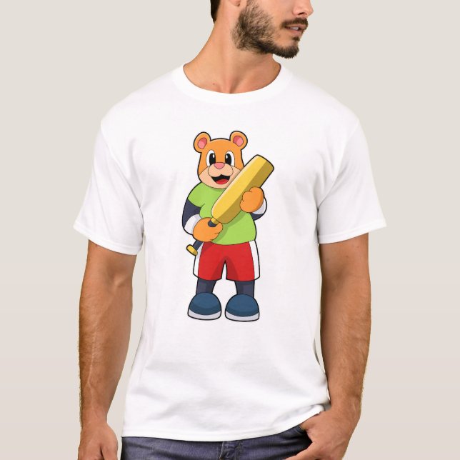 Camiseta Oso al críquet con bate de críquet (Anverso)