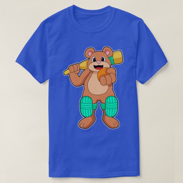Camiseta Oso al críquet con bate de críquet1 (Diseño del anverso)