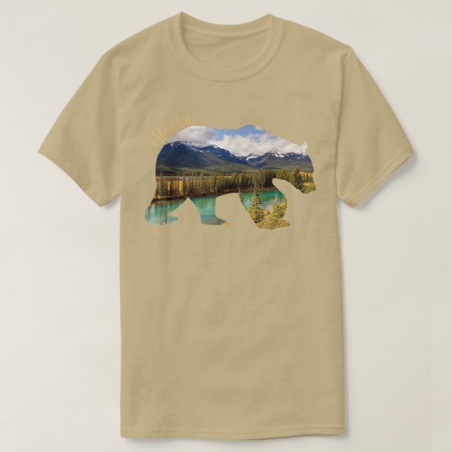 Camiseta Oso Alaska - Oso Grizzly Con Montañas Alaska 3 (Diseño del anverso)