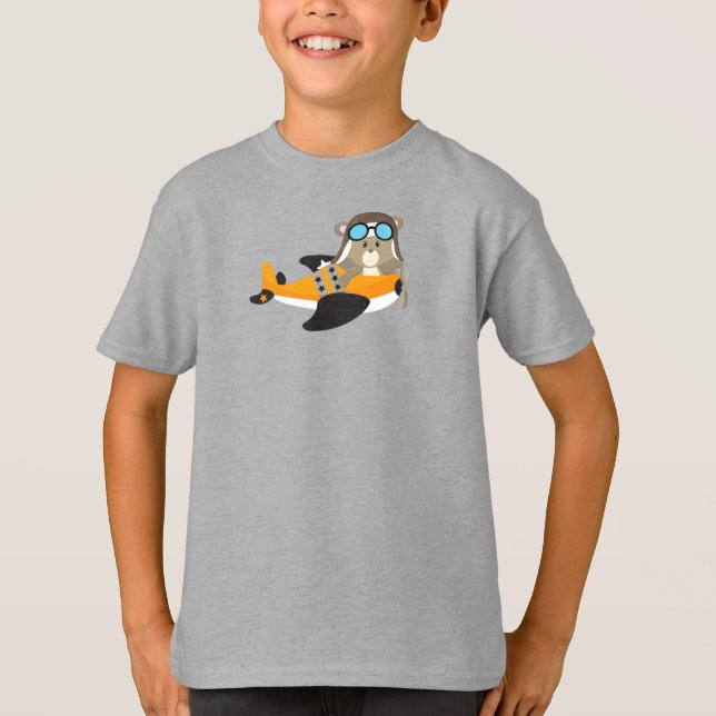Camiseta Oso Aviador, Oso Piloto, Oso Cubierto, Avión (Anverso)