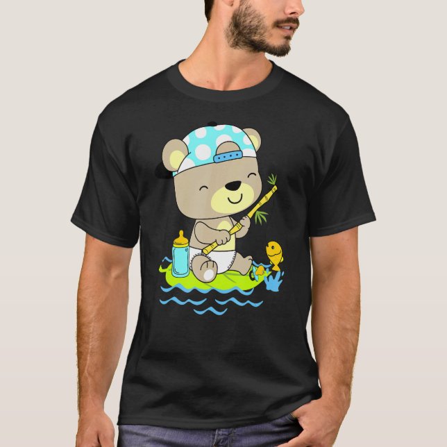 Camiseta Oso Bebé en Pañal Pescando (Anverso)