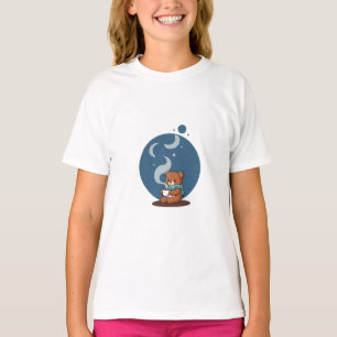 Camiseta Oso bebiendo cacao bajo la luz de la luna para niñ