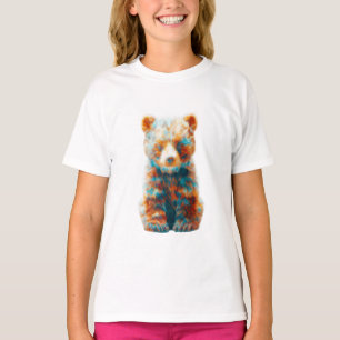 Camiseta Oso Cachorro Artístico Abstracto Vibrante para Niñ