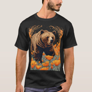 Camiseta Oso caminando pesadamente a través de amapolas cal