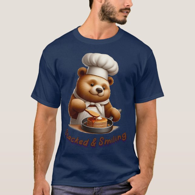 Camiseta Oso Chef Dando La Vuelta A Las Tortitas "Apiladas  (Anverso)