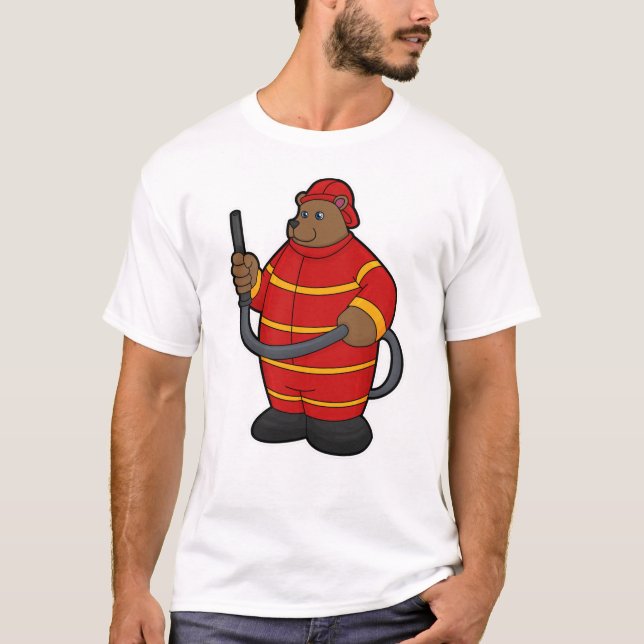 Camiseta Oso como bombero con manguera (Anverso)