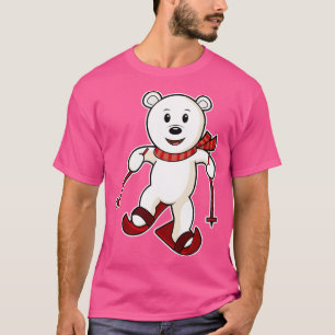 Camiseta Oso como esquiador con bastones de esquí