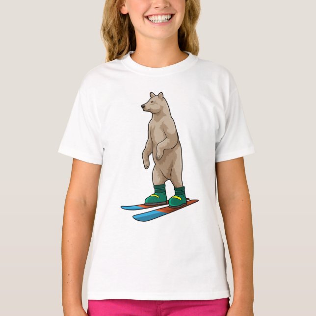 Camiseta Oso como esquiador con esquí (Anverso)