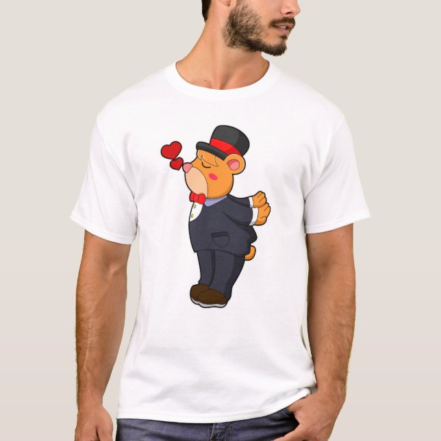 Camiseta Oso como Groom con traje y Gorra (Anverso)