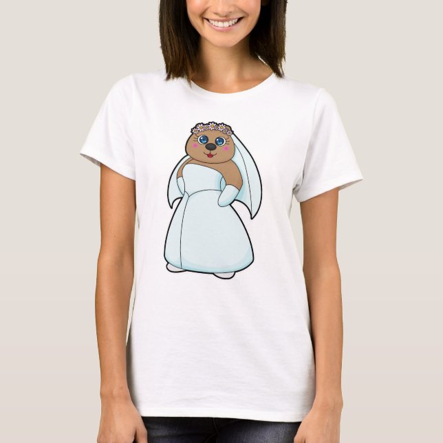 Camiseta Oso como novia con guirnalda de flores (Anverso)