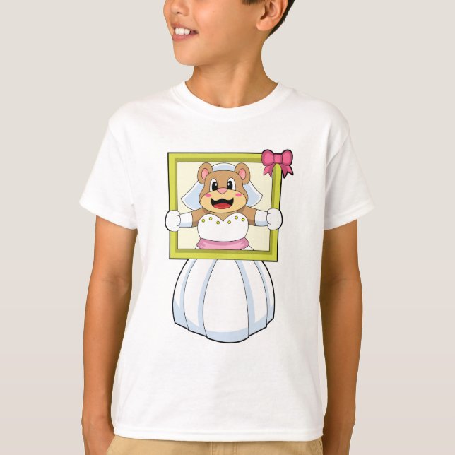 Camiseta Oso como novia con vestido Boda y marco de imagen. (Anverso)