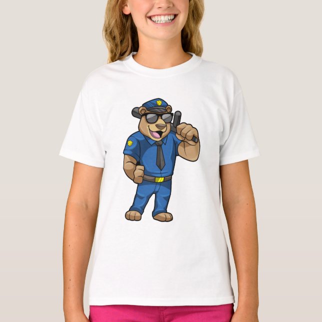Camiseta Oso como oficial de policía con bastón (Anverso)