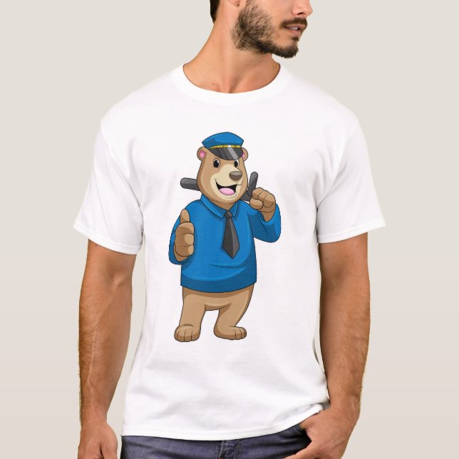 Camiseta Oso como oficial de policía con gorra de policía (Anverso)