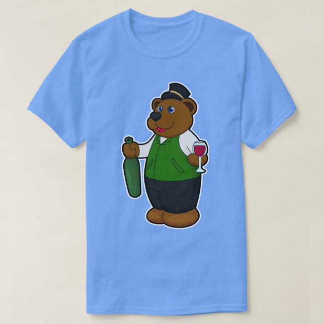 Camiseta Oso con botella de vino de vidrio (Diseño del anverso)