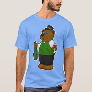 Camiseta Oso con botella de vino de vidrio