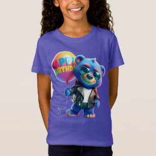 Camiseta Oso con chaqueta de cuero, Feliz Cumpleaños, por N