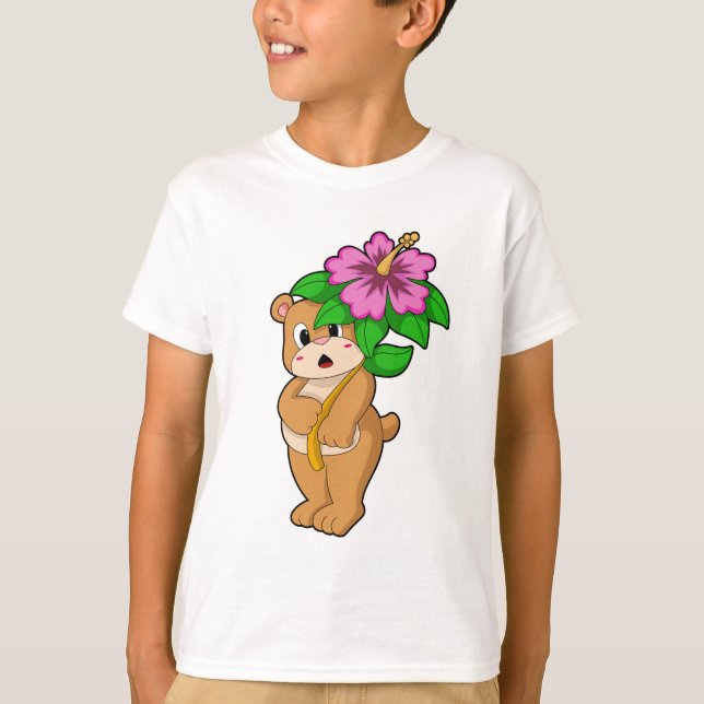 Camiseta Oso con hibiscus flor (Anverso)