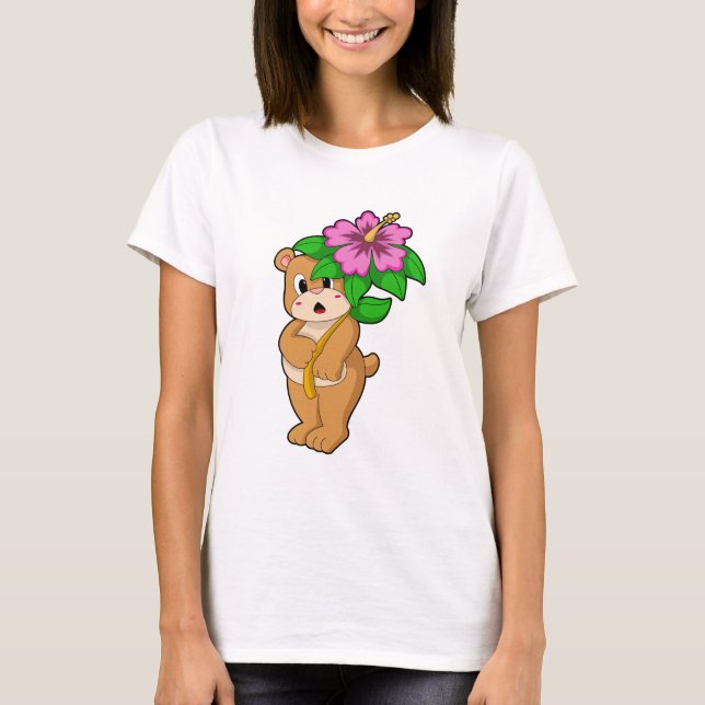 Camiseta Oso con hibiscus flor (Anverso)