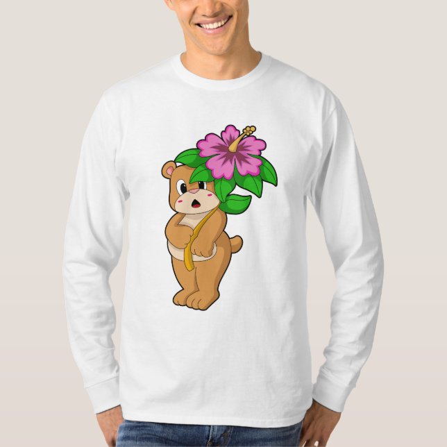 Camiseta Oso con hibiscus flor (Anverso)