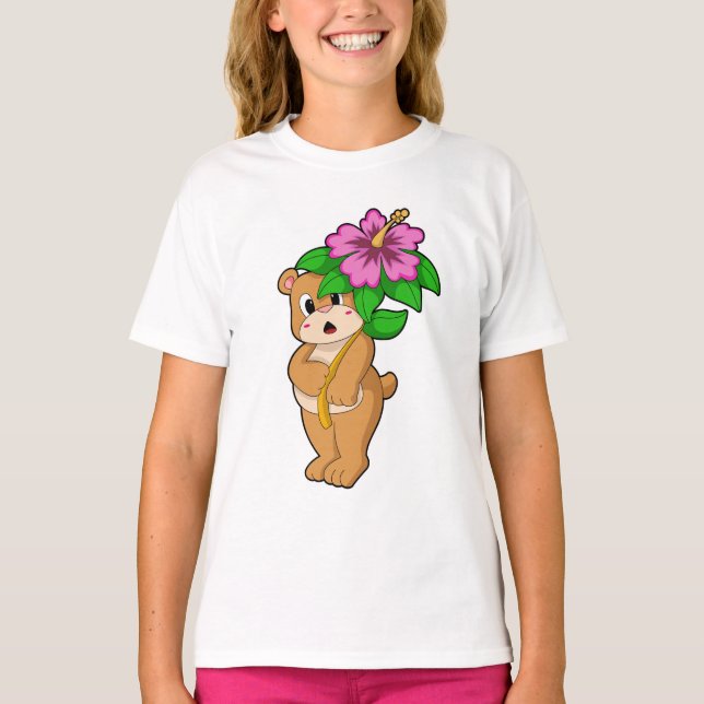 Camiseta Oso con hibiscus flor (Anverso)