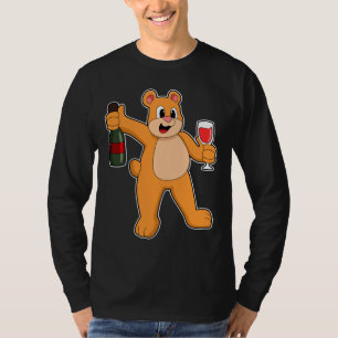 Camiseta Oso Con Vidrio De Vino Y Botella De Vino