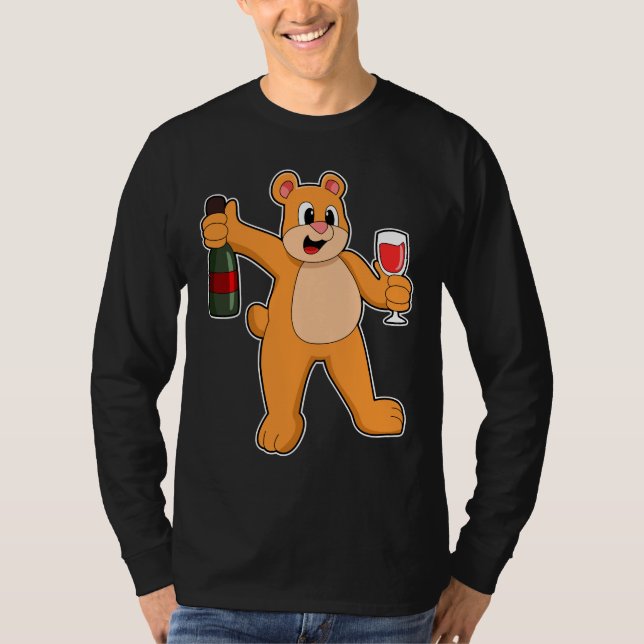 Camiseta Oso Con Vidrio De Vino Y Botella De Vino (Anverso)