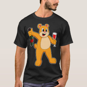 Camiseta Oso con vino de botella de vino de vidrio