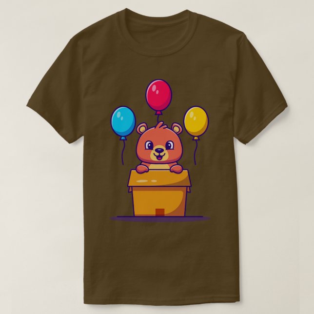 Camiseta Oso Cubierto En Caja Con Globos (Diseño del anverso)