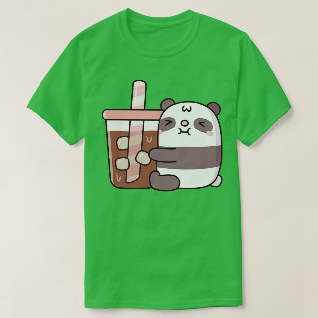 Camiseta Oso Cute Chubby Panda Abrazando café helado (Diseño del anverso)