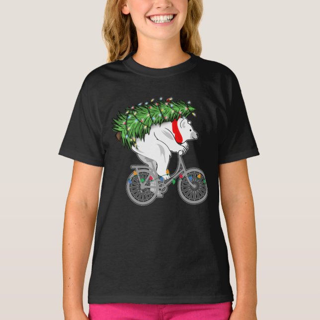 Camiseta Oso Cuto Con Regalo De Árbol De Navidad Para Cicli (Anverso)