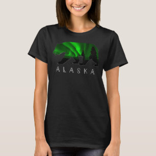 Camiseta Oso de Alaska con Aurora Boreal y árboles verdes